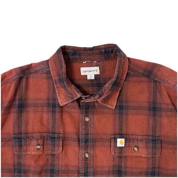 Carhartt Heavyweight Flannel Plaid Shirt | Workwear 100% Cotton Rust Brown | 2XL - Picture 6 of 7